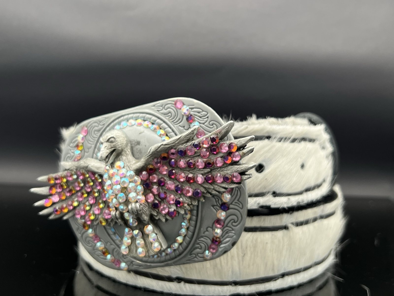 Hide belt, stone eagle buckle