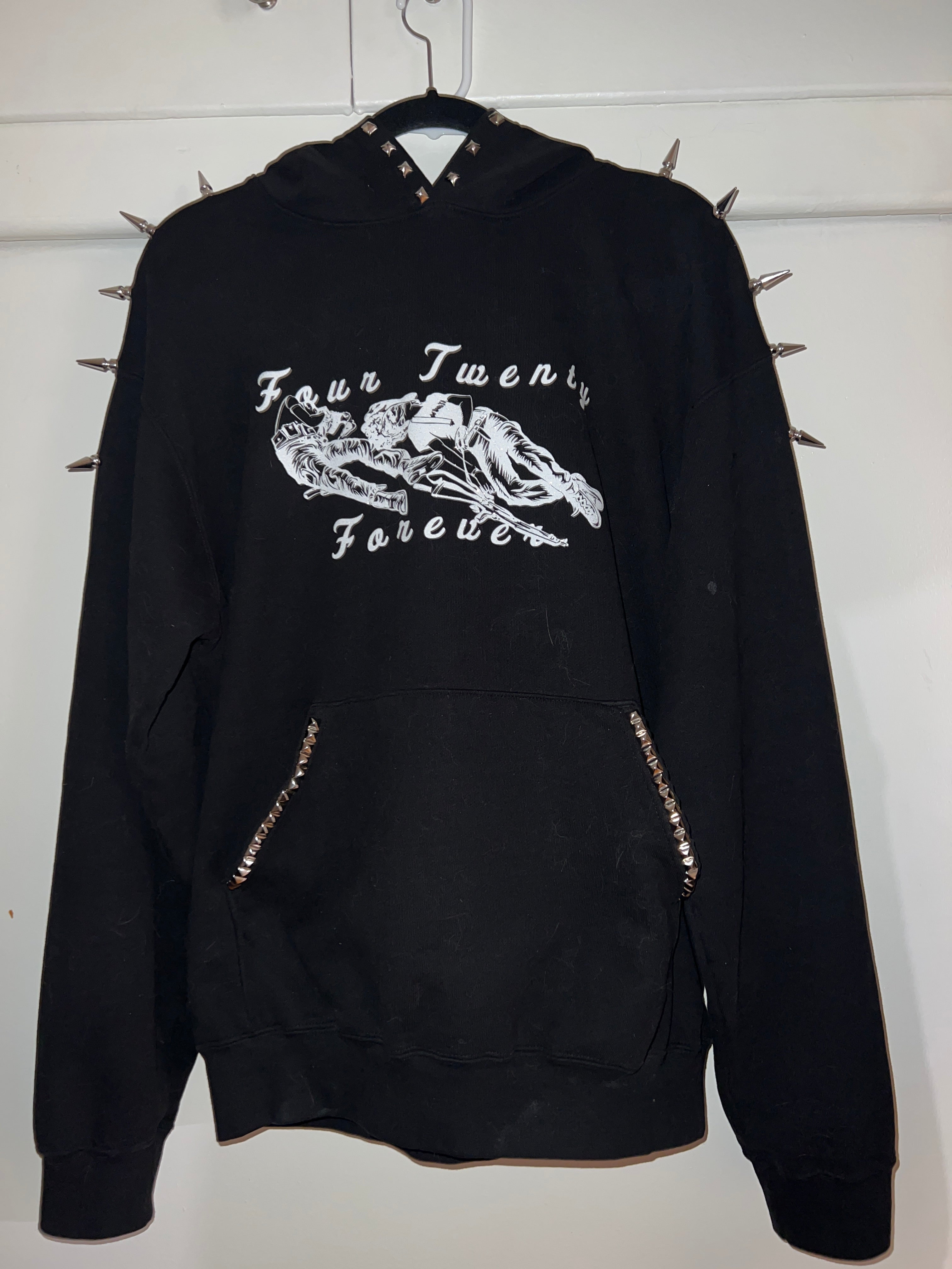 Spiked hood, hand-set studs