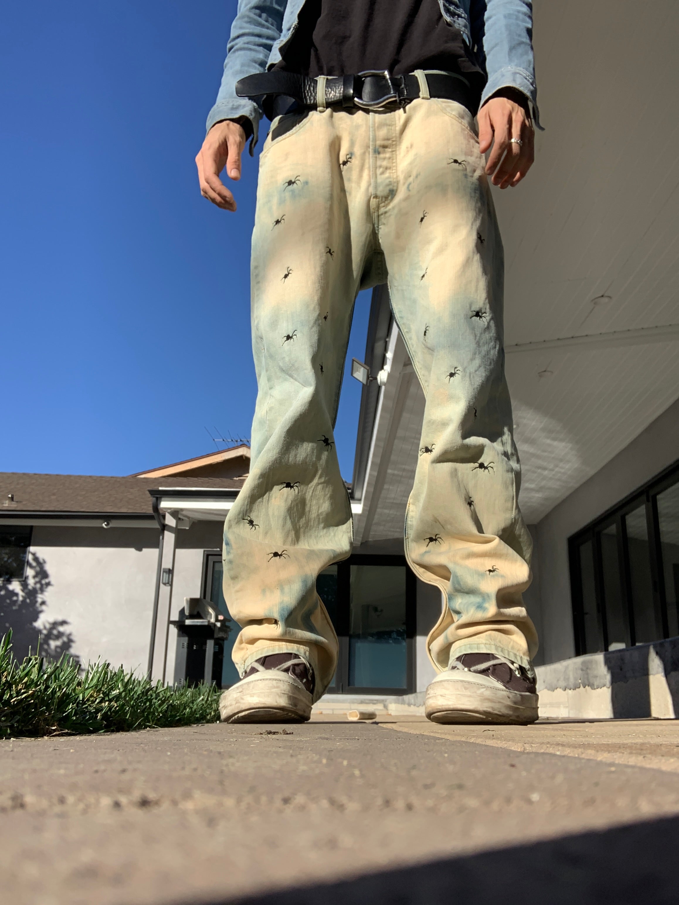 Studded jeans, worn