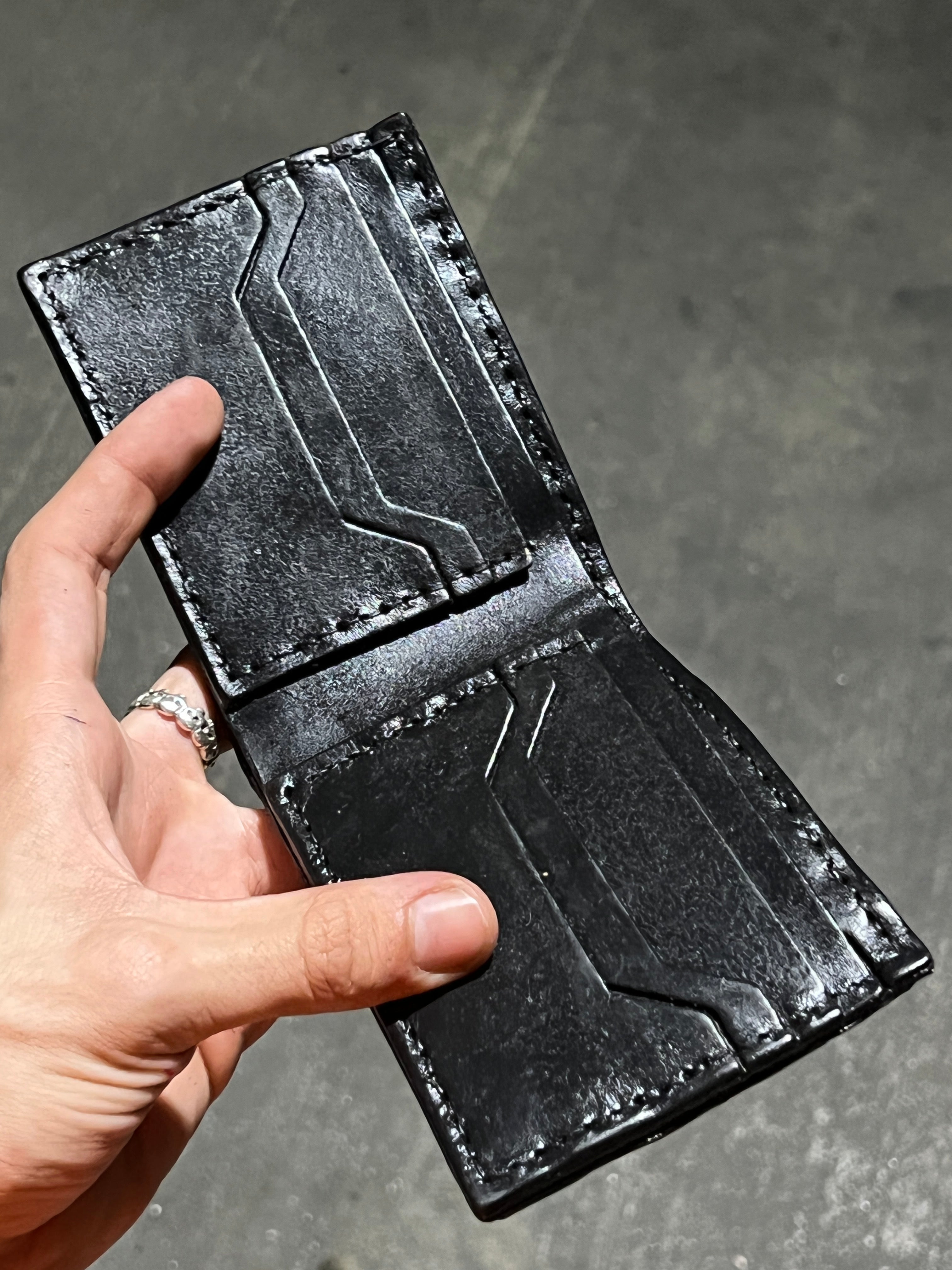 Black bifold, open