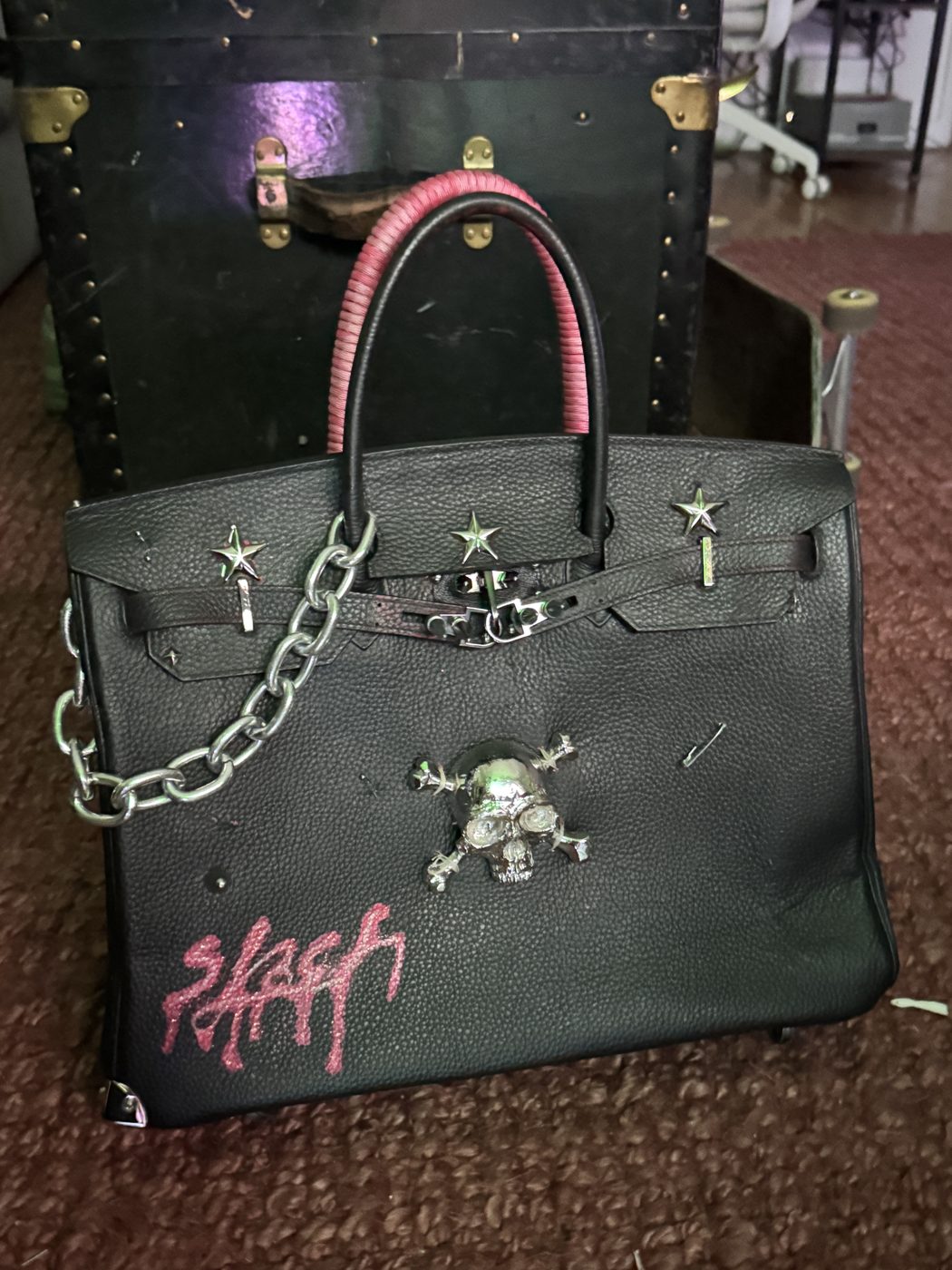 Painted tote, studded